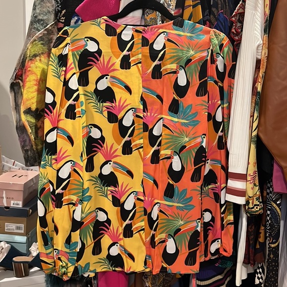 Anthropologie NWT Farm Rio Rainforest Wrap Blouse Toucans Tropical Birds Size S - Picture 10 of 16